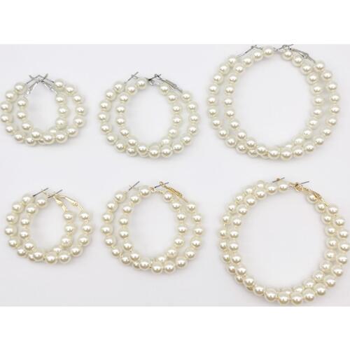 Women Elegant White Pearl Round Circle Hoop Earring Oversize Pearl Earrings Fashion Jewelry Holiday Gift Accessories