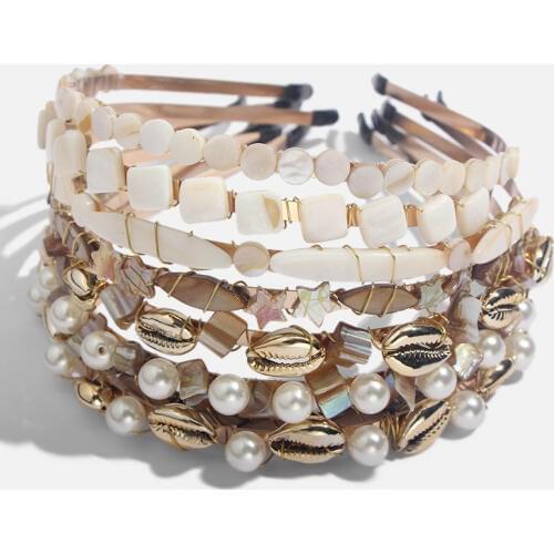 Flatfoosie 2019 New Trendy Handmade Pearl Shell Hairbands For Women Bohemian Bride Wedding Hair Jewelry Hair Bands Accessories