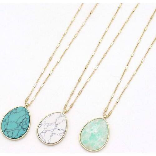 ZWPON 2019 Hot Selling Gold Frame Oval Stone Pendant Necklace for Women Fashion Natural Stone Long Necklace Jewelry Wholesale