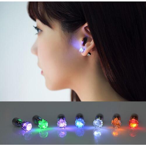 Gift 1 Pair Stainless Steel Earrings Studs Dance Party Accessories for Men Women Light Up LED Earrings Studs Flashing Blinking