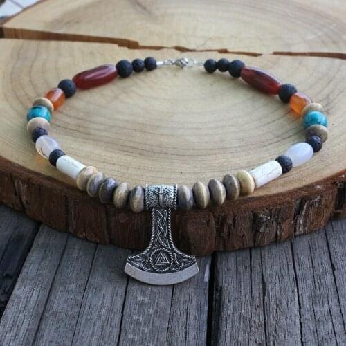 1pcs Ceramics And Volcanic Stone Hammer Necklace, Slavic Chooker Jewelry, Viking Dress Tribal Talisman Kette Jewelry For Women