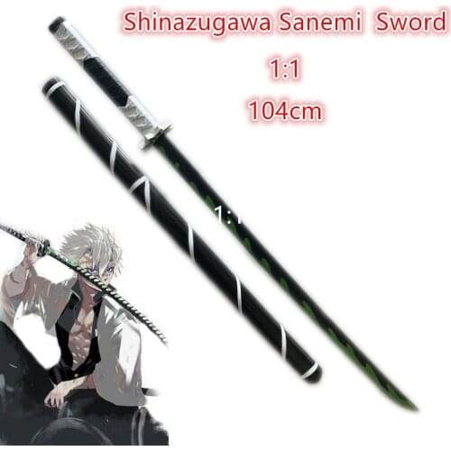 104cm Demon Slayer Kimetsu no Yaiba Shinazugawa Sanemi Green Sowrd Cosplay 1:1 Anime Ninja Knife PU Prop Decor Sword Weapon
