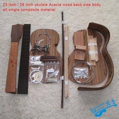 23inch/26inch DIY Ukelele Kit Ukulele Acacia Wood Back Side Body Ebony Fingerboard Set All Single Combination Color Shell Sound