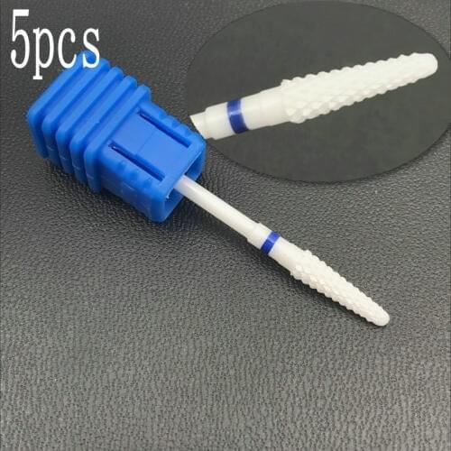 5Pcs Ceramic Nail Drill Bit & Zirconia Ceramic -Conical Shape-Medium-White Ceramic High Quality Dental Burs