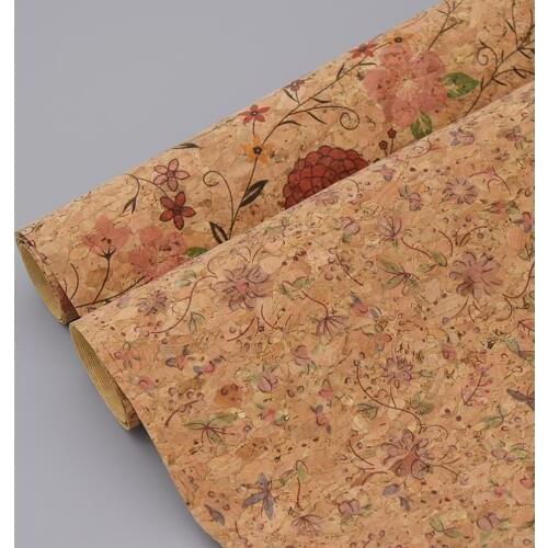 A3 42x30cm Soft Cork Fabric Printed Flower Pattern Sewing Fabric For Garment Handbags Home Textile Materials