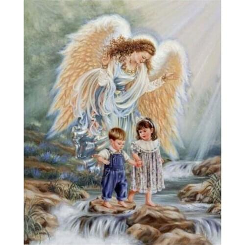 Angel Girl Landscape DIY 11CT Cross Stitch Embroidery Kits Craft Needlework Set Printed Canvas Cotton Thread Home Wholesale