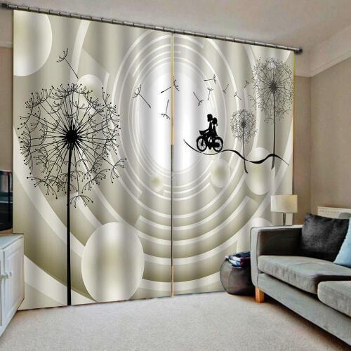 Beige curtains Dandelion Bedroom 3D Window Curtain Luxury living room decorate Cortina