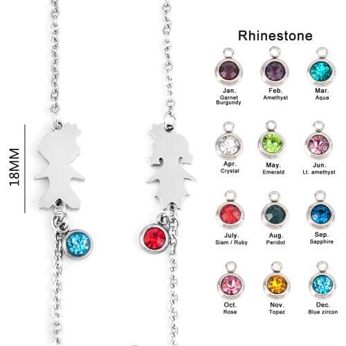 Bracelets for women Crown boy girl with birthstone Zodiac charm Stainless steel Rolo chain Mum friend gift family bracelets