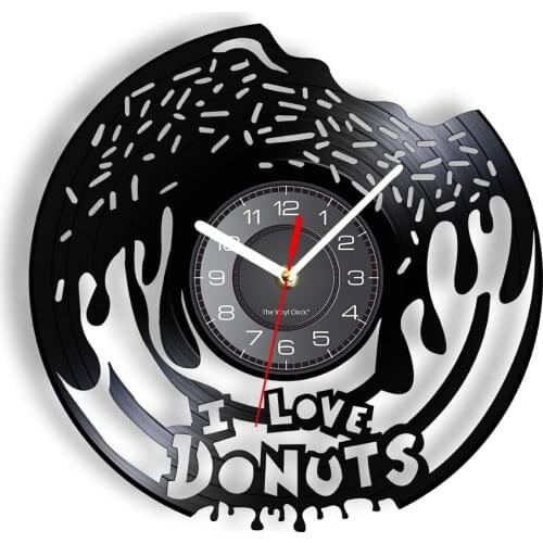 Donuts Sweets Vinyl LP Record Kitchen Wall Clock Bakery Coffee Shop Dessert Foodie Artwork Retro Album Wall Decor Clock Watch