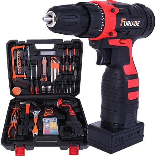25V 16.8V 12V Electric Screwdriver Cordless Drill 92/102pcs Tooll Set Wireless Battery Drill Lithium Battery Charging Hand Drill