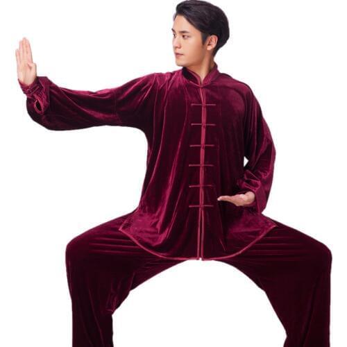 USHINE Quality Unisex Gold velvet Chinese style autumn winter thickening TaiChi uniform performance clothing suits man woman