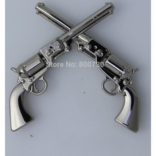 KB401) 10pc 1-1/2" Western Concho Cowboy Decor Crossed 1861 Colt Revolver Pistols Silver