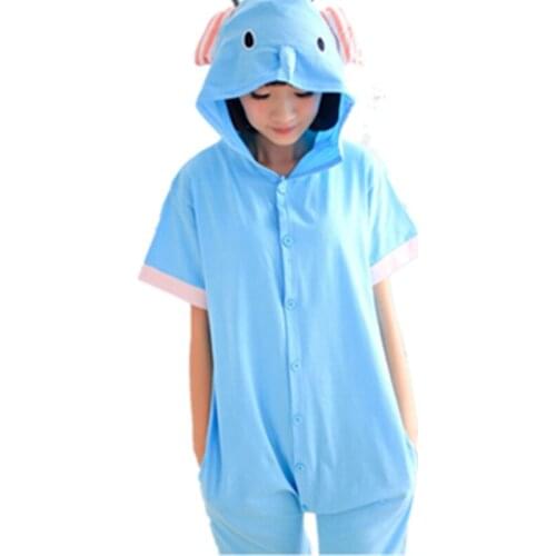 Cartoon Anime Blue Elephant Cosplay Costume Onesie Summer Jumpsuit Short Sleeve Animal circus Elephant Pajamas Onesie Sleepwear