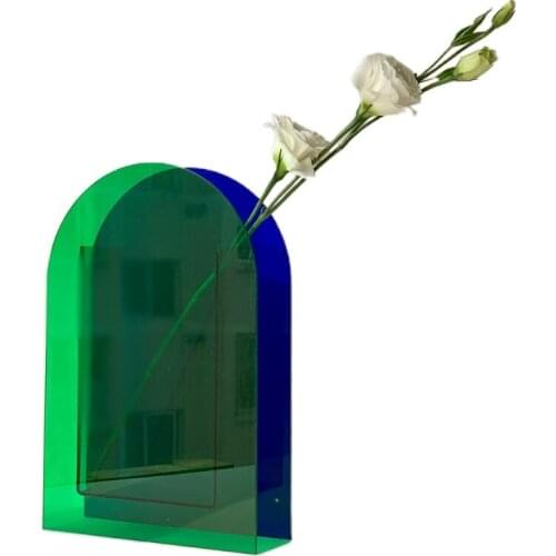 Colorful Acrylic Vase Transparent Flower Arrangement Ornaments Fashion Art Tabletop Decoration Plants Box Home Office W3JE