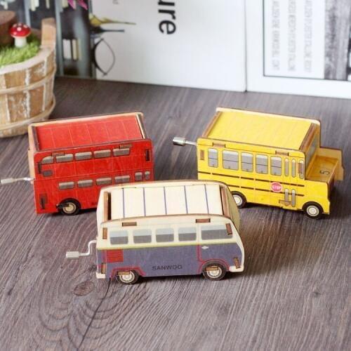 Creative car wooden hand-cranked music box