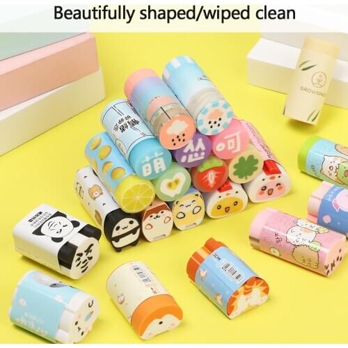 Creative Cartoon Panda Hamster Bear Fruits Shaped Rubber Erasers Kawaii Pencil Eraser for Kids Writing Drawing Correction Tool