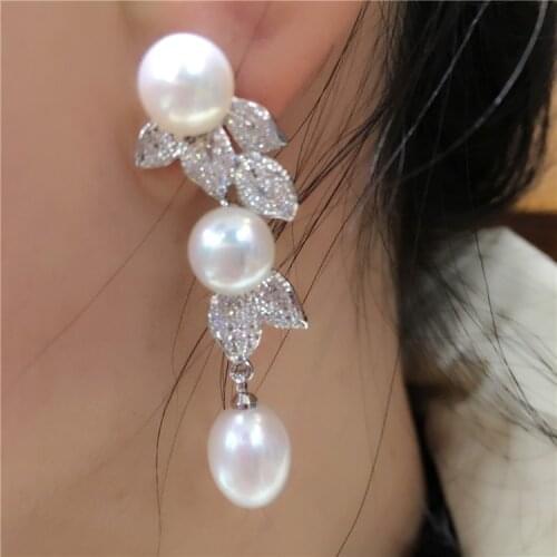 One pair freshwater pearl egg white earring hook FPPJ wholesale beads 6-9mm unique style