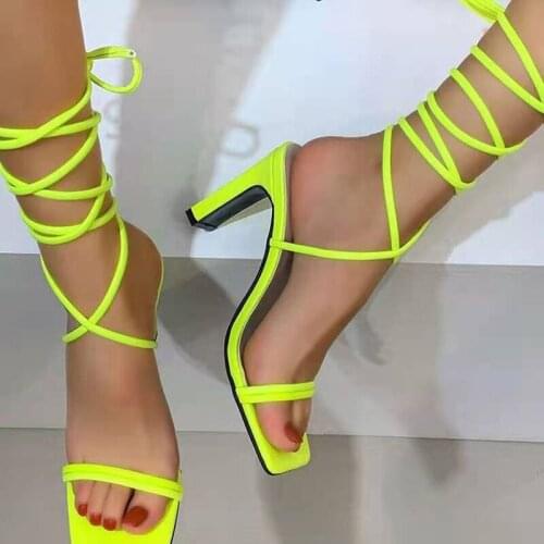 Summer Fashion Womens Roman Shoes 2021 New Lady Sandals Large Size Thick Heel Lace-up Leg Womens Shoes Classic High Heels