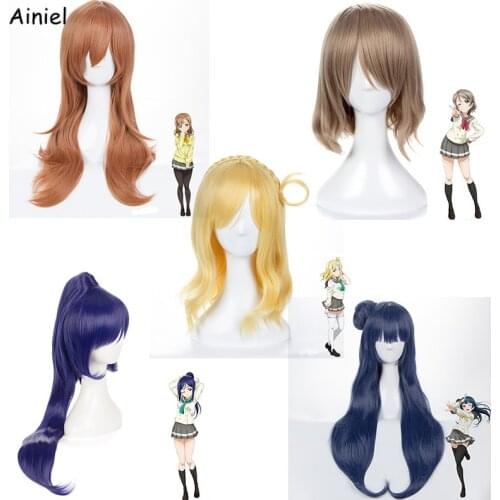 LoveLive! SunShine!! Tsushima Yoshiko Watanabe You Cosplay Wig Hanamaru Kunikida Wig Matsuura Kanan Costume Synthetic Wig Long