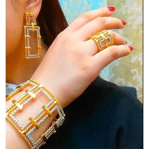 Missvikki Trendy Precious Luxury Noble 4 PCS Square Jewelry Set Earrings Necklace Bangle Ring Women Wedding Jewelry 2020 New