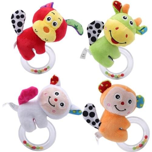 1Pc Infant Handle Bell Baby Cartoon Sheep Dear Plush Rattle Ring Bell Newborn Hand Grasp Toys Soft Mobile Infant Crib Dolls