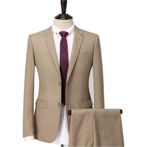 Custom fashion new hot khaki mens suit mens business office formal suit wedding groom groomsmen dress