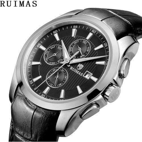 Reloj Hombre 2018 Men Business Automatic Mechanical Watch Classic Luxury Wrist Watches Genuine Leather Strap RUIMAS Male Clock