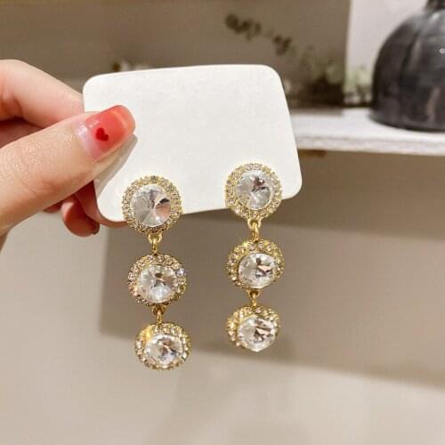 2021 New Fashion Sweet Crystal Drop Earrings Contracted Geometric Circular Modelling Atmosphere Fresh Joker Women Earrings
