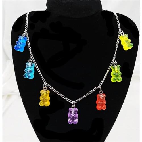 Stainless Steel Handmade Candy 7 Color Cute Judy Cartoon Bear Charm Necklace for Women Girl Daily Jewelry Party Gifts