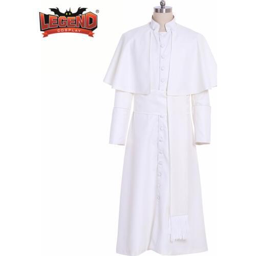 Roman white Priest Cassock Robe Gown Clergyman Vestments Medieval Ritual Robe Gothic Wizard Costume white Priest Robe cosplay