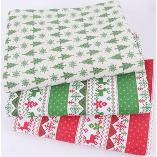 DIY Christmas Cotton Linen Fabric Green Patchwork Linen for Curtain Tablecloth Throw Pillow Cushion