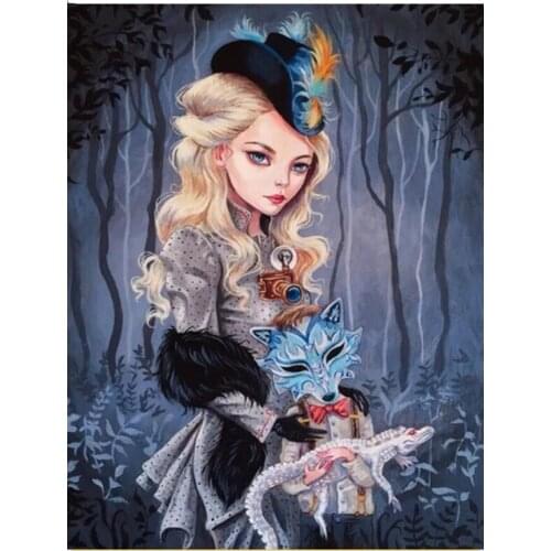 Needlework Diamond Embroidery Cartoon girl and fox pattern DIY Diamond Painting Cross Stitch Home decoration 5D Rhinestones icon