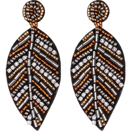 2020 New crystal jewerly Handmade beads leaf Stud Earring for Girl