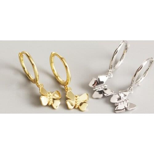 SHANICE 100% 925 Sterling Silver Cartilage Butterfly Hoop Earrings Korean Small Animal Huggie Earrings For Women Elegant Earring