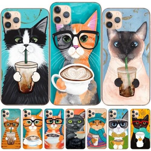 Latte Acrylic Coffee Milk Drink Bottle Cat Soft Silicone Phone Case For iPhone 12 Mini 11 Pro Max X XS XR 6 6S 7 8 Plus 5 5S SE