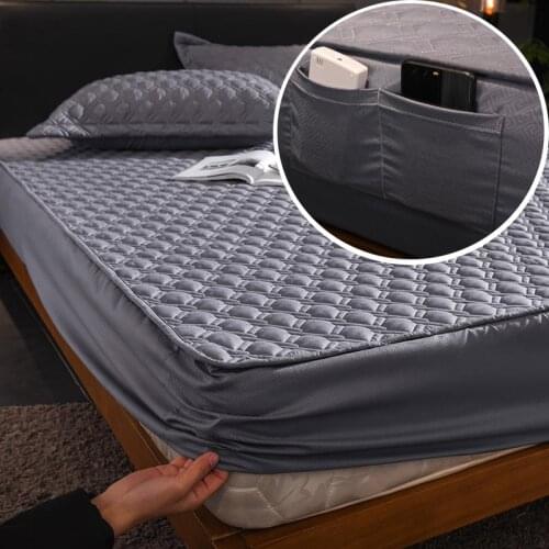 Bedding Solid Color Embossed Quilted Mattress Cover Washable Side Pockets Bed Fitted Sheet Queen Size Soft Pad Bed Cover