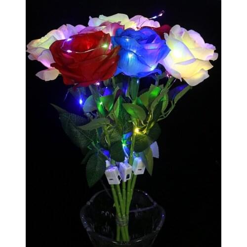 Light up Luminous Rose Flower Red Colorful Rose Bouquet Led Flash Hand-held Flower Valentines Day Glowing Party Wedding Decor