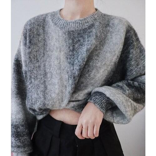 Autumn Winter Gradient Sweater Women Loose Outerwear Short Knit Top Asexual Knitted Sweater Girls Long Sleeve Pullovers Jumpers