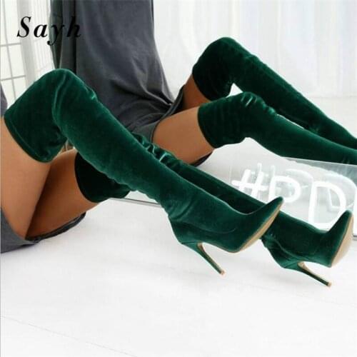 Thigh High Boots Women 2020Fashion Suede Leather High Heels Shoes Zipper Female Over The Knee Warm Boot Plus Size Shoes