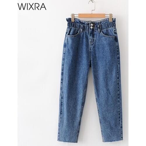 Wixra Womens Denim Pants Ladies Casual Clothes Female Loose Jeans Trousers Autumn Spring High Elastic Waist Bottoms