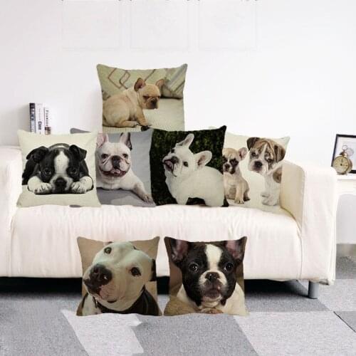 XUNYU Cute Pet Cushion Cover Bulldog Throw Pillow Case Linen Cushion Case Child Sofa Bed Decorative Pillowcase 45x45cm C0077