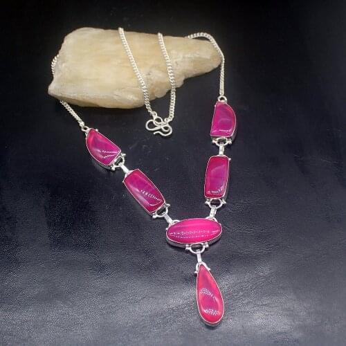 Hermosa Jewelry Trendy Charm BotswanaAgate Silver Color Women Ladies Gifts Pendant Necklace Chain 46cm 20213377