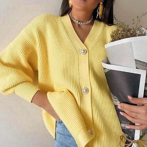 2021 Autumn Long Knitted Cardigans Women Winter V Neck Cardigan Sweaters Ladies Casual Loose Button up Cardigan for Women
