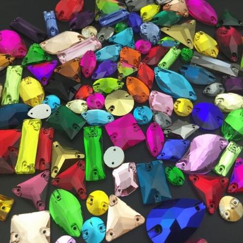 Mix Sizes Shapes Colors 30Pcs Glass Crystal Sew On Rhinestones Flatback Sewing Jewelry Beads for diy design decoration