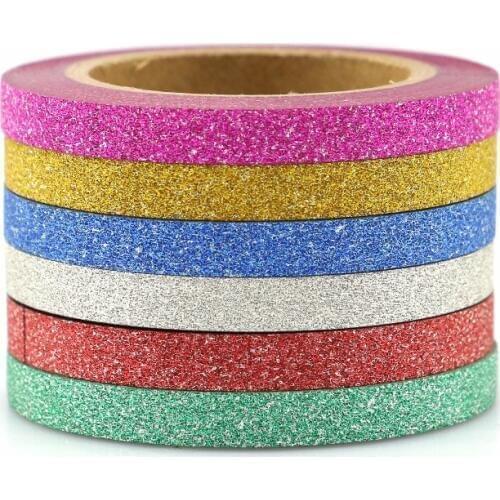 6pcs/lot Quality Glitter Decorative Washi Tape set DIY Scrapbooking Masking Tape School Office Supply Escolar Papelaria
