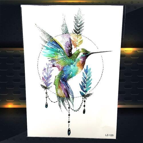 Watercolor Geometric Hummingbird Temporary Tattoo Stickers Leaf Circular Waterproof Tattoo Women Men Body Art Makeup Tatoo Arm
