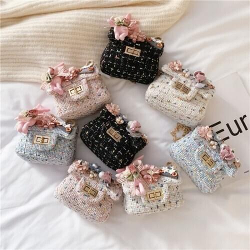 Children Girls Cotton Linen Fashion Shoulder Handbag Flower High Quality Mini Baby Coin Purse Simple Mini Square Bag