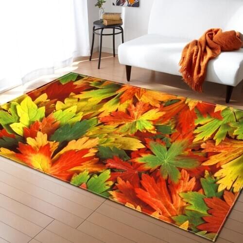 Home Decor Leaves Printed Area Rug Shoebox Floor Mat Bedside Children Play Mat Soft Non-slip 3D Living Room Decor Rug Carpet
