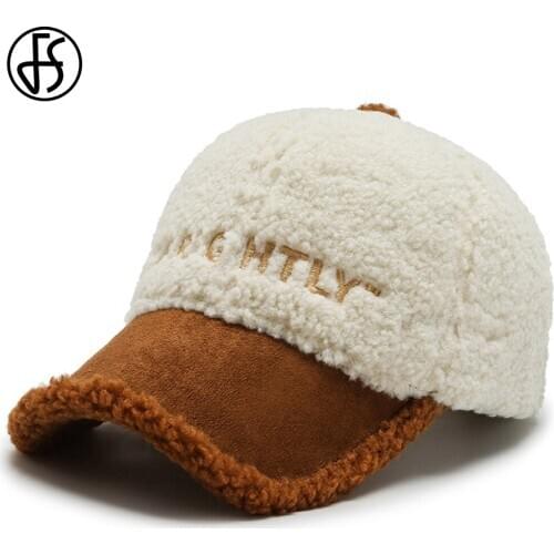 FS 2021 Brown White Lambswool Winter Hats For Women Wool Teddy Baseball Cap Warm Plus Velvet Stylish Men Caps Gorras Hombre