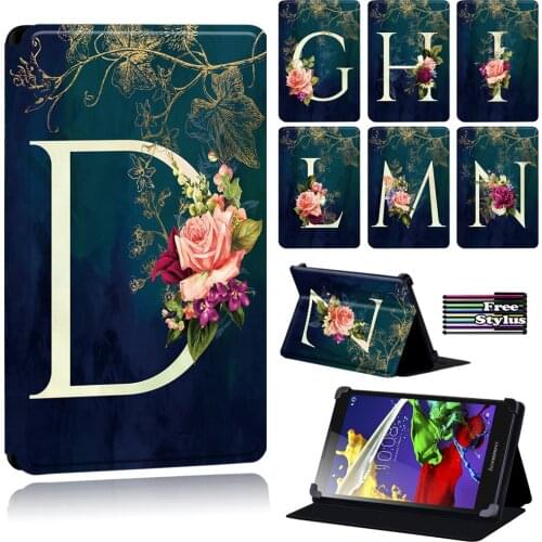 Flower Letter Tablet Case for Lenovo Tab 2 (A8/A7-10/A7-10F)/Tab 4(8/10/8 Plus/10 Plus)/A10-70/Tab 3(7 Essential/10.1) + Stylus